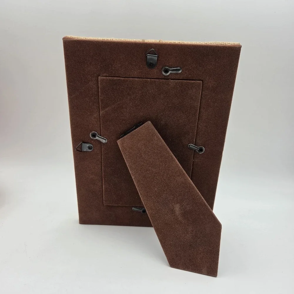 Vintage Wood Burlap? Velvet Picture Frame Photo size 4.5